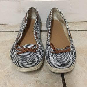 Blue and white striped loafers